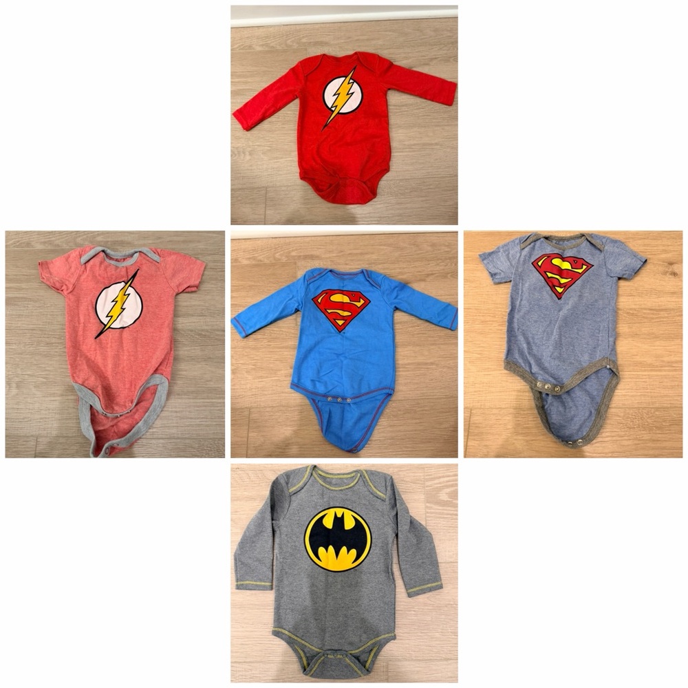 DC Justice League Red Baby Bodysuit Lot